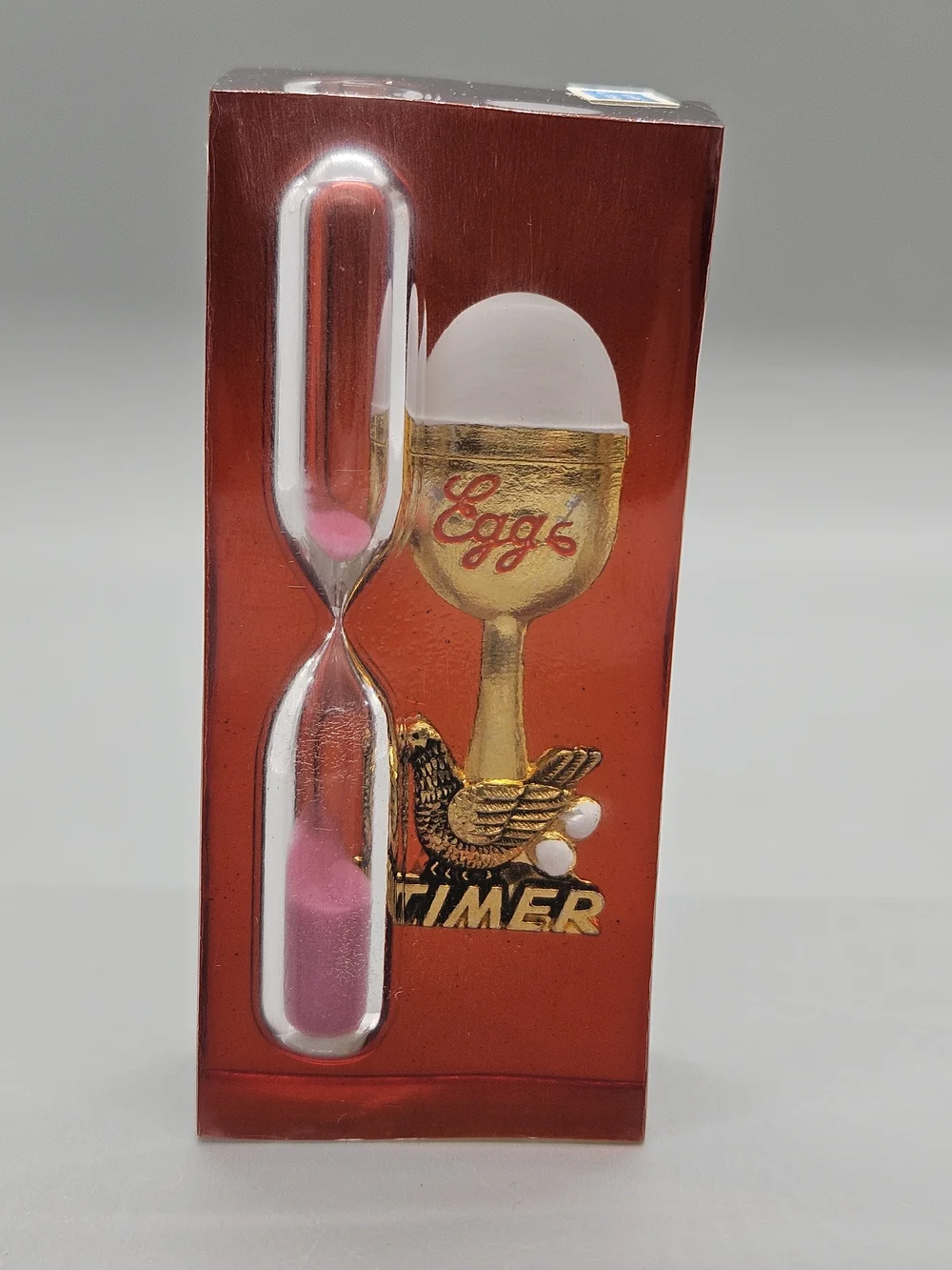 Vintage MCM Clear Red Acrylic Lucite 3 Min Egg Timer Hourglass Japan Boxed 3.5